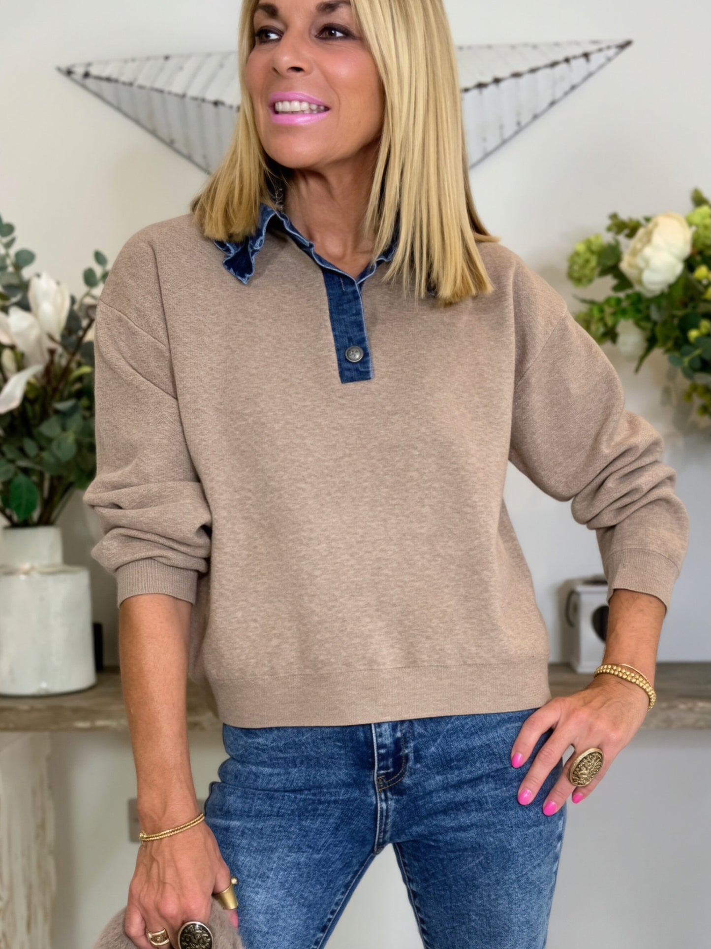 Denim Collar Jumper
