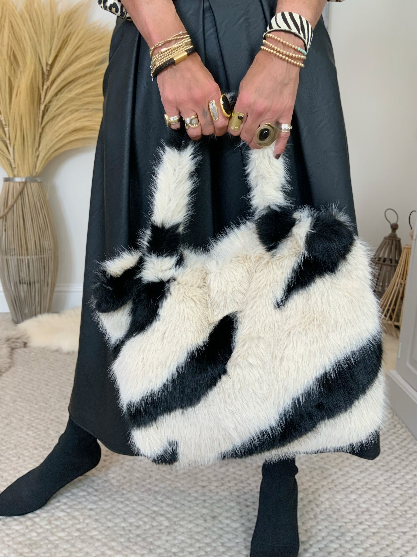 Faux Fur Zebra Print Tote