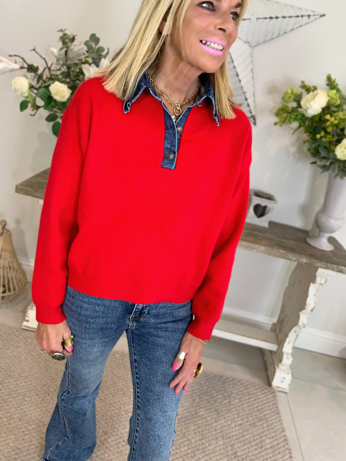 Denim Collar Jumper
