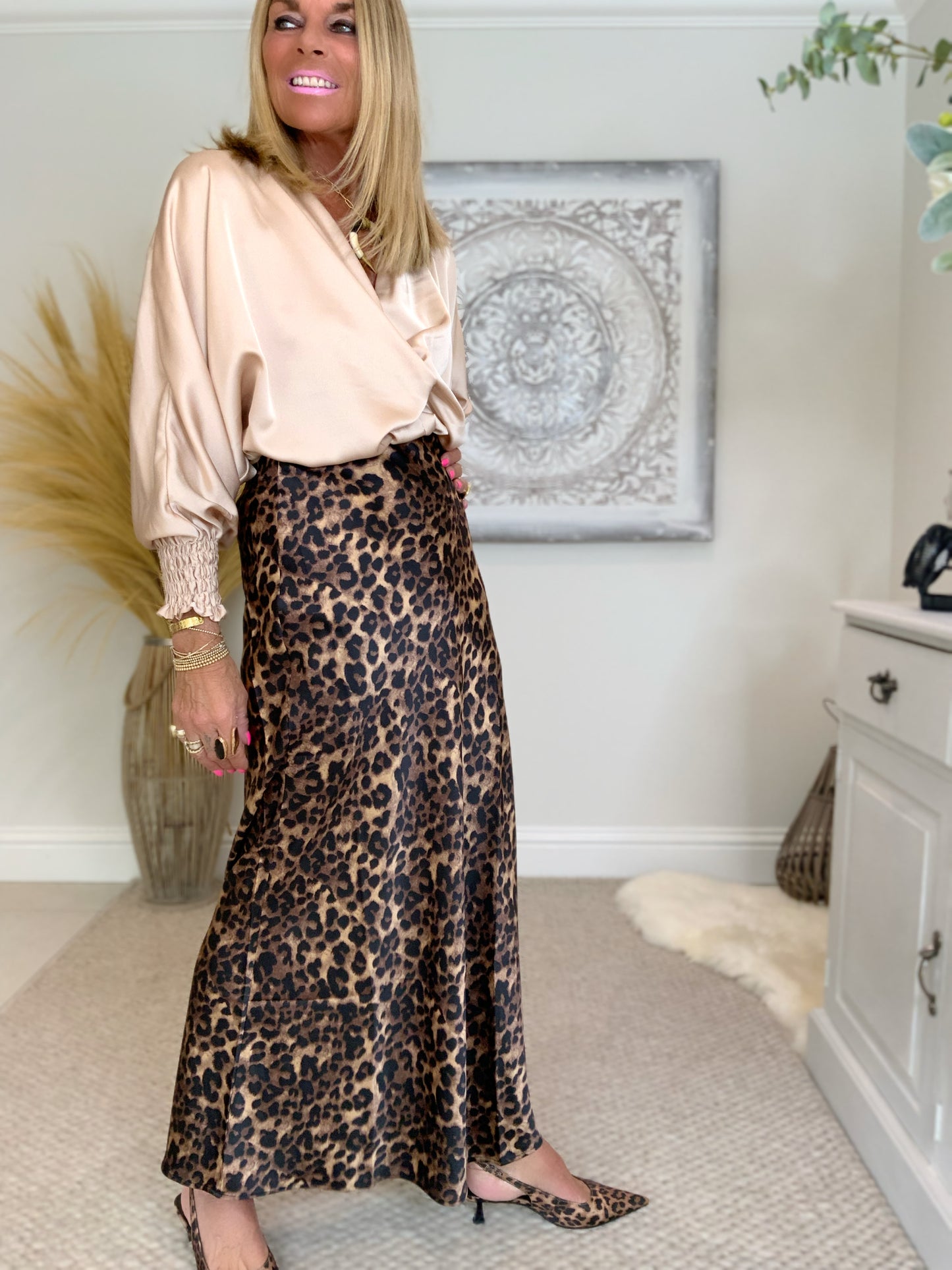 High Waisted Leopard Print Maxi Skirt