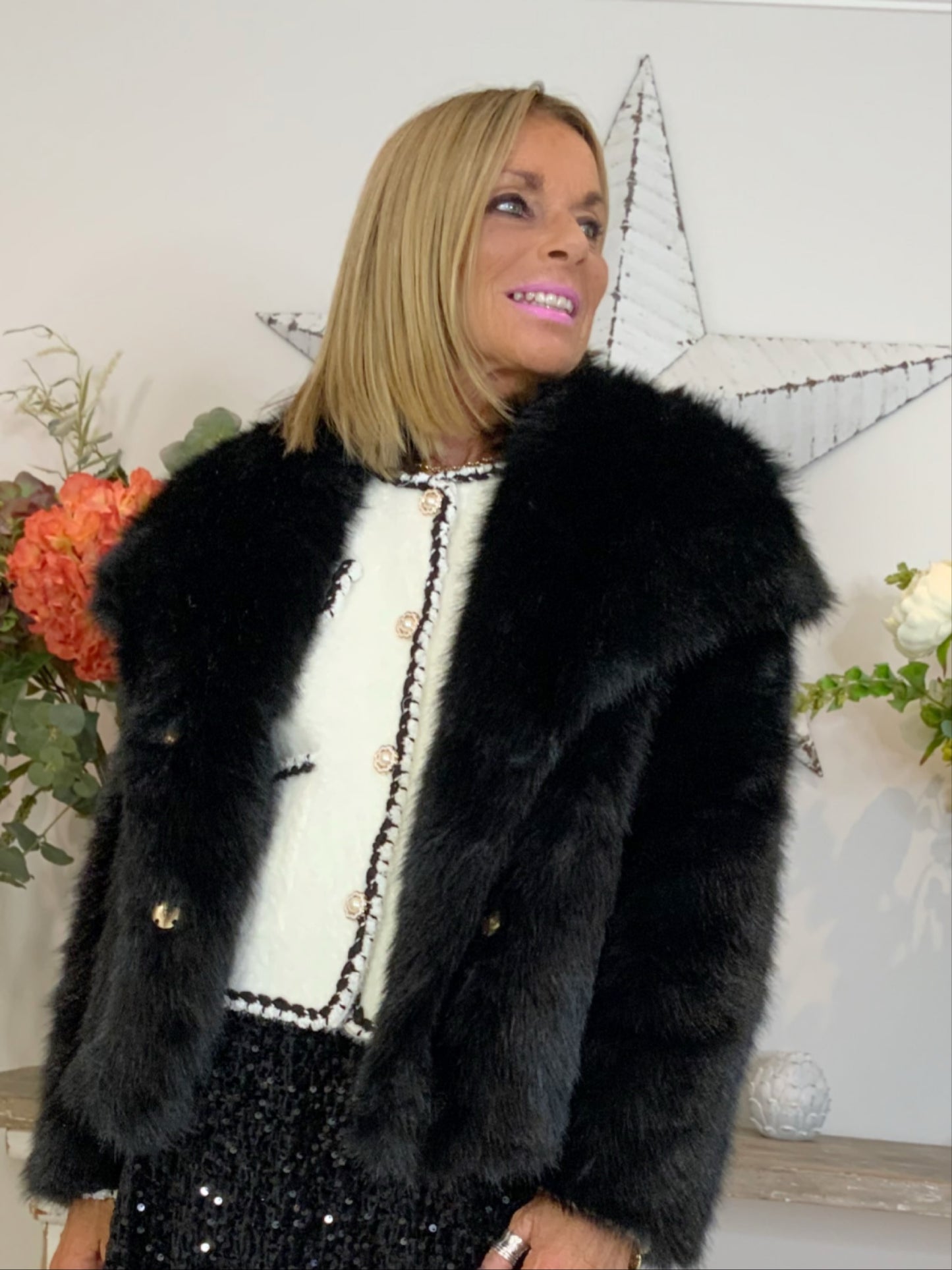 Pearl Button Cardi-Jacket With Trim