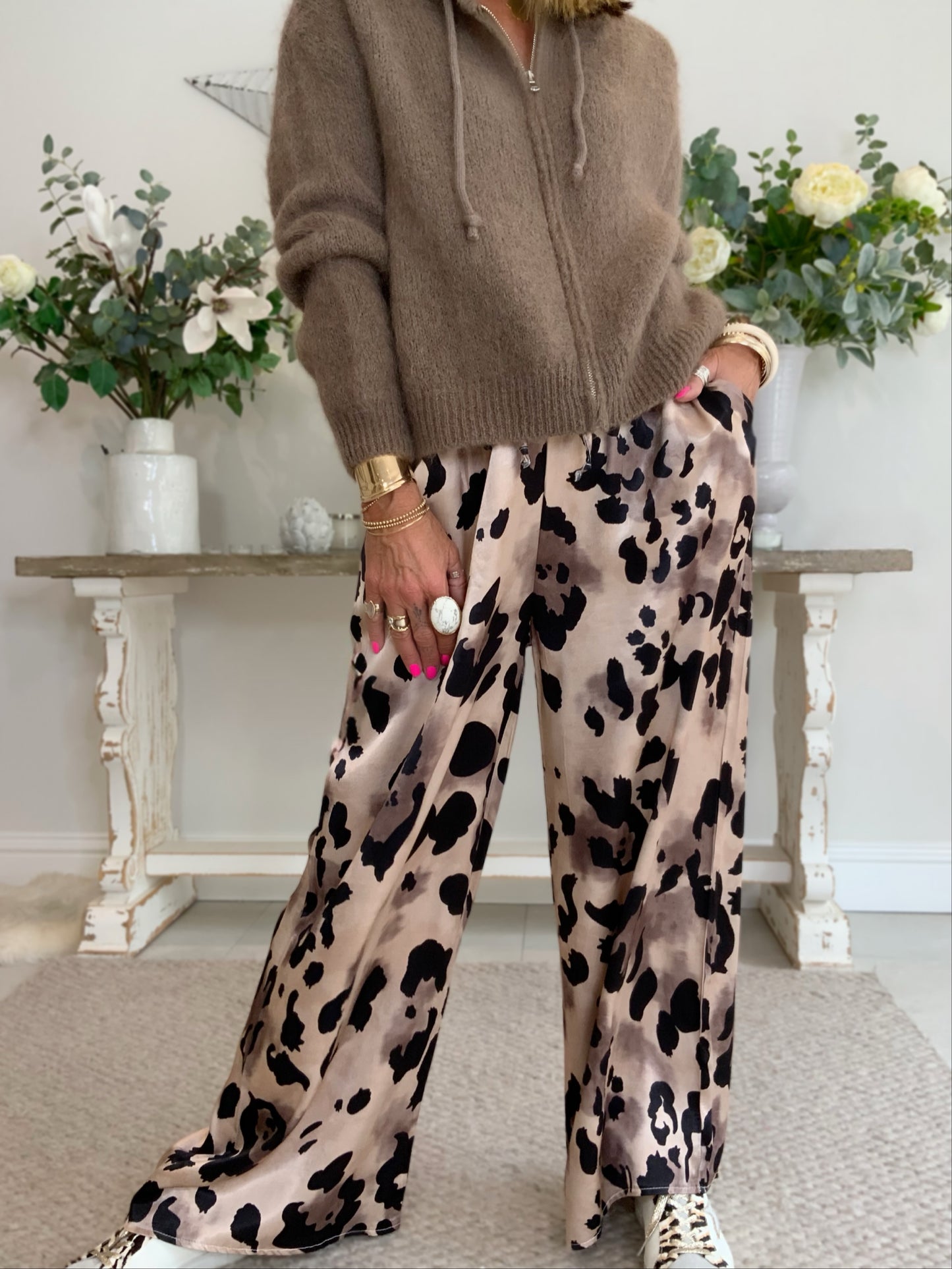 Animal Print Wide-Leg Trouser