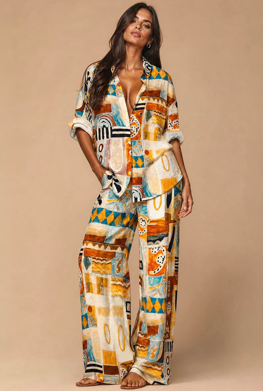Abstract Retro Print Twin-Set