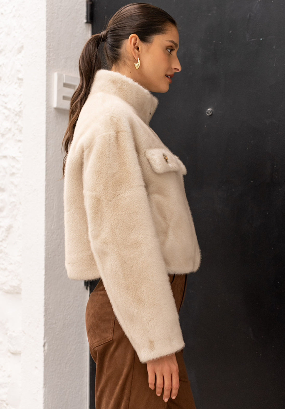 Faux Fur Jacket With Statement Buttons