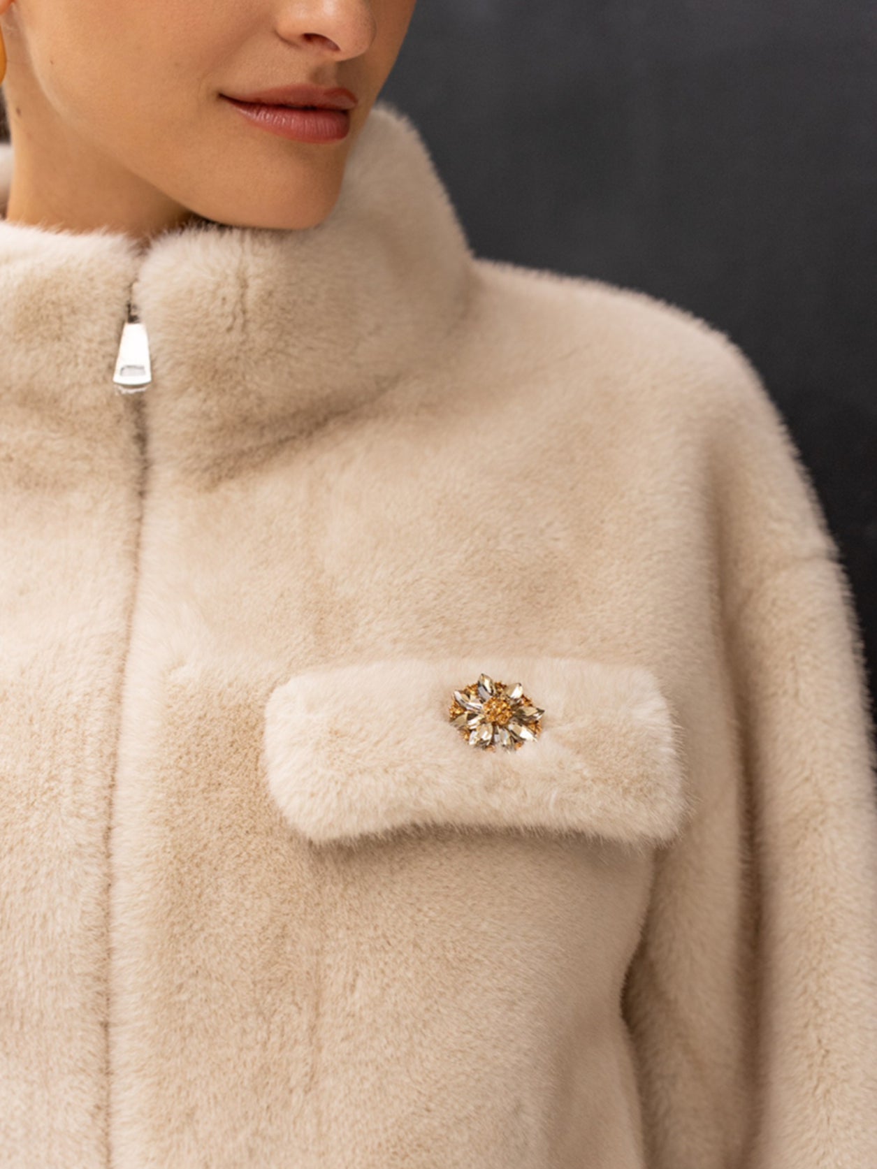 Faux Fur Jacket With Statement Buttons