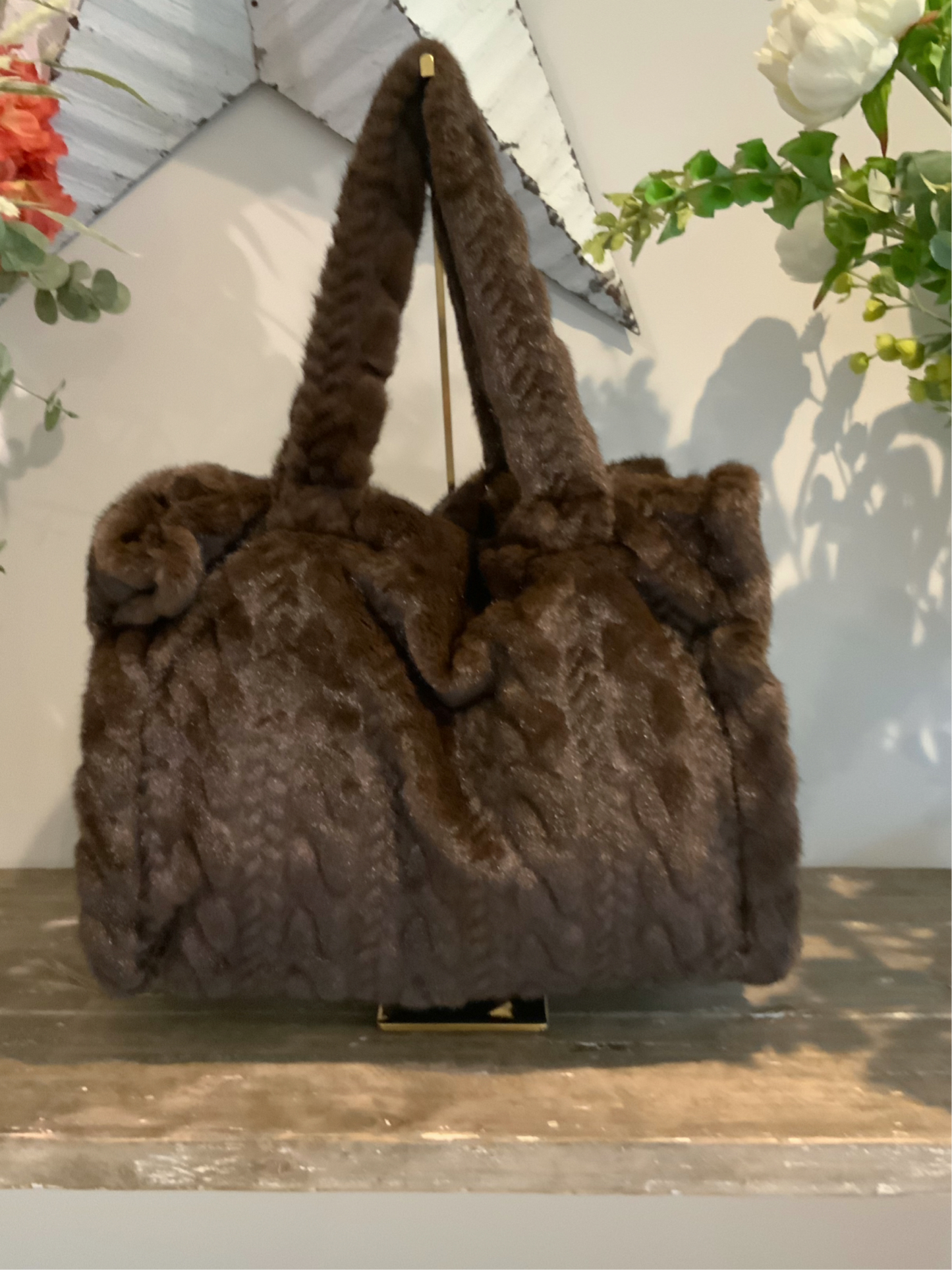 Cable Faux Fur Tote Bag