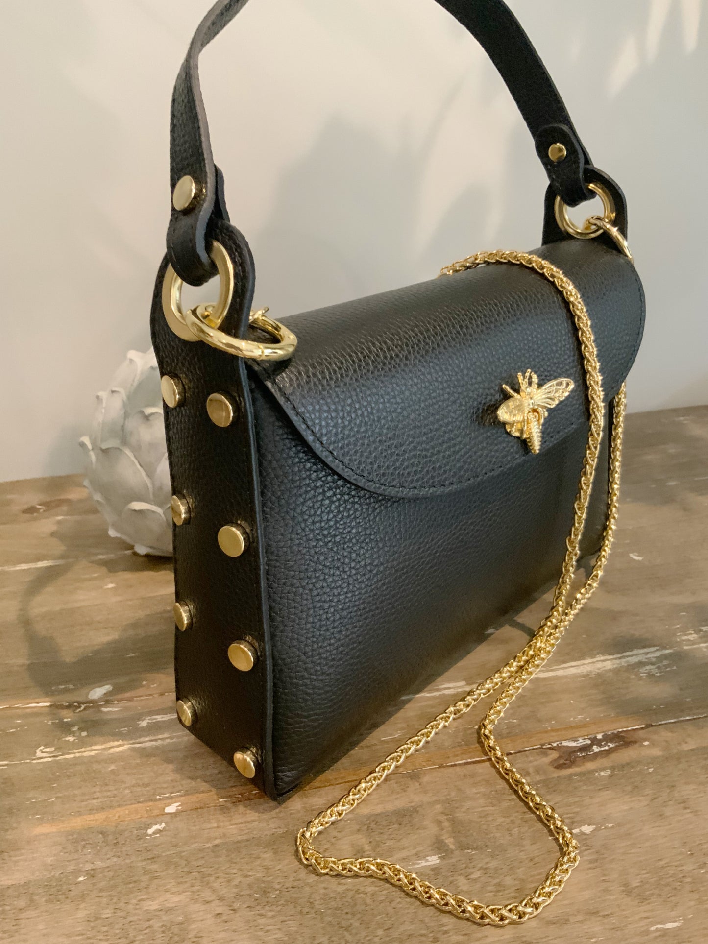 Leather Bag with Bee Clasp