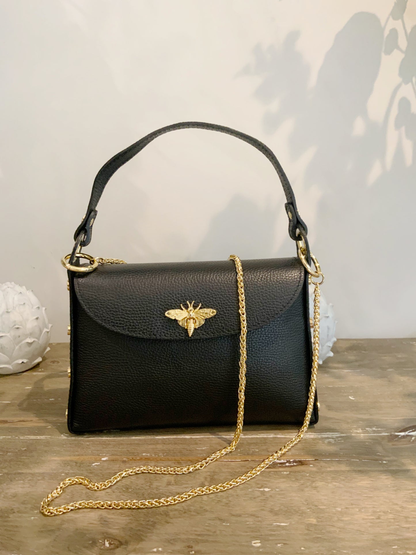 Leather Bag with Bee Clasp