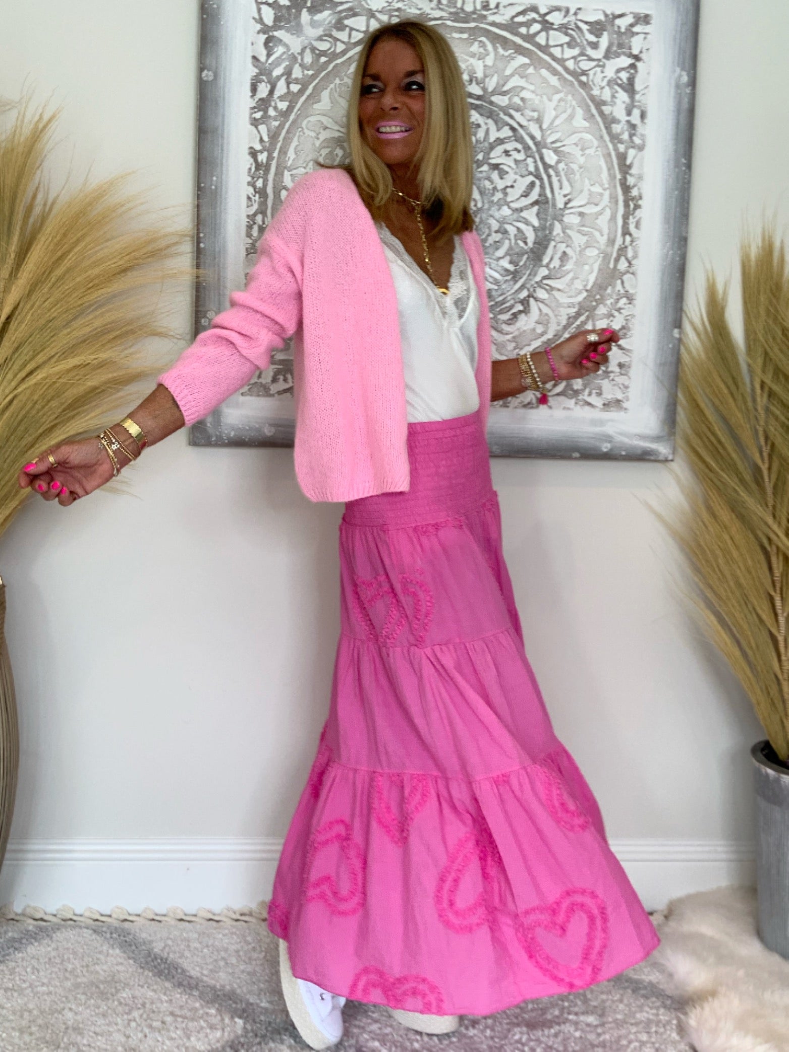 Hot pink clearance tiered maxi skirt