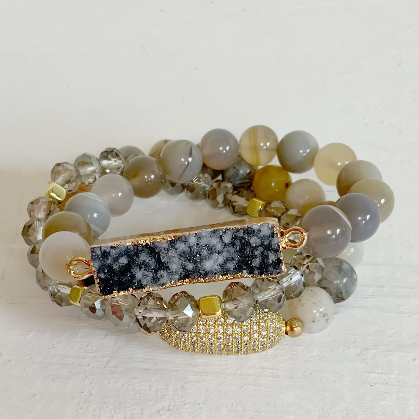 Grey Bling Druzy Stone Bracelet Set