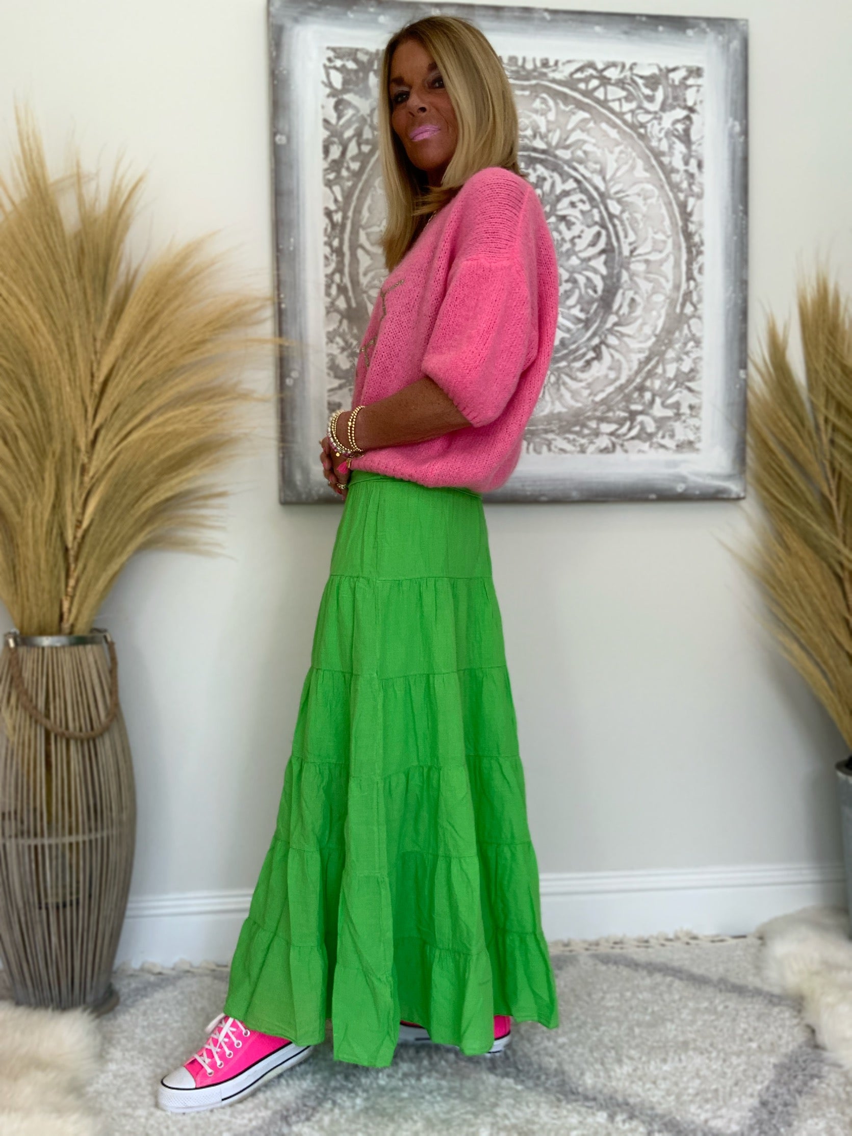 Green maxi skirts outlet fashion